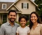 A family in front of their home